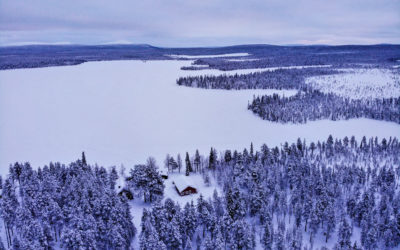 Aerial view of frozen lake